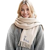 callie Personalized Birth Flower Scarf for Women, Soft Warm Winter Embroidered Shawl and Wrap for Daily Travel Office, Cashmere Feel, Christmas Birthday Gifts