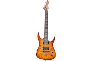 Leo Jaymz Tempest 7-String Electric Guitar, Mahogany Body and Roasted Maple Neck, Rosewood Fretboard, Alnico V Pickups, Locking Tuners (Amber 7-String)