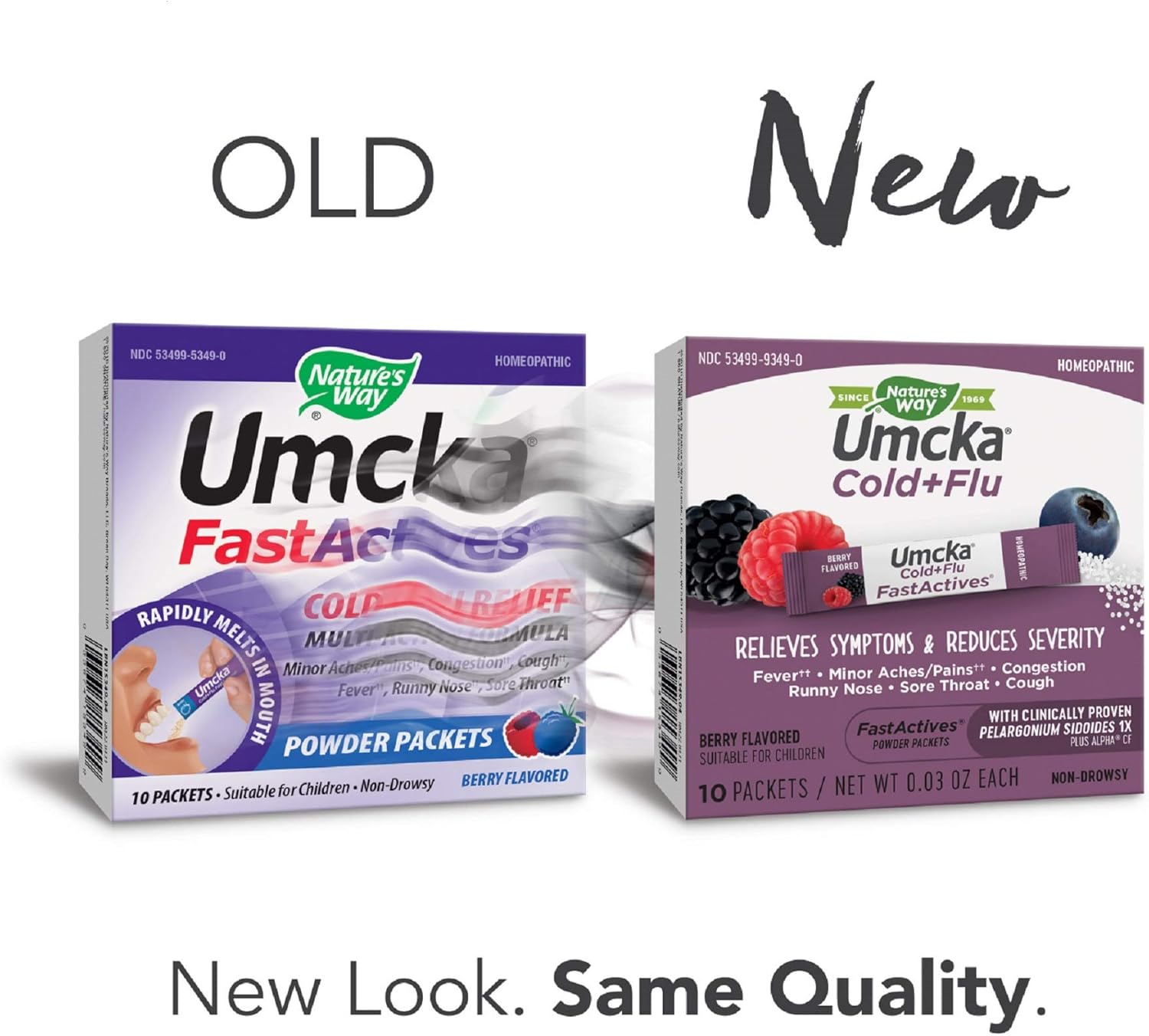 Nature's Way Umcka® FastActives® Cold + Flu Relief Multi-Action Non-Drowsy Formula, Rapidly Melts In Your Mouth Powder Packets, 10 Berry Flavored Packets: Health & Personal Care