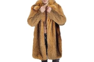 AQAYL Faux Fur Coat Men Long Fuzzy Fleece Jacket Furry Cardigan Warm Winter Coats Fur Collar Overcoat Thick Coats
