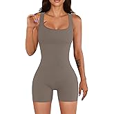 YIOIOIO Women Workout Romper Yoga Ribbed Square Neck One Piece Seamless Tank Top Jumpsuit