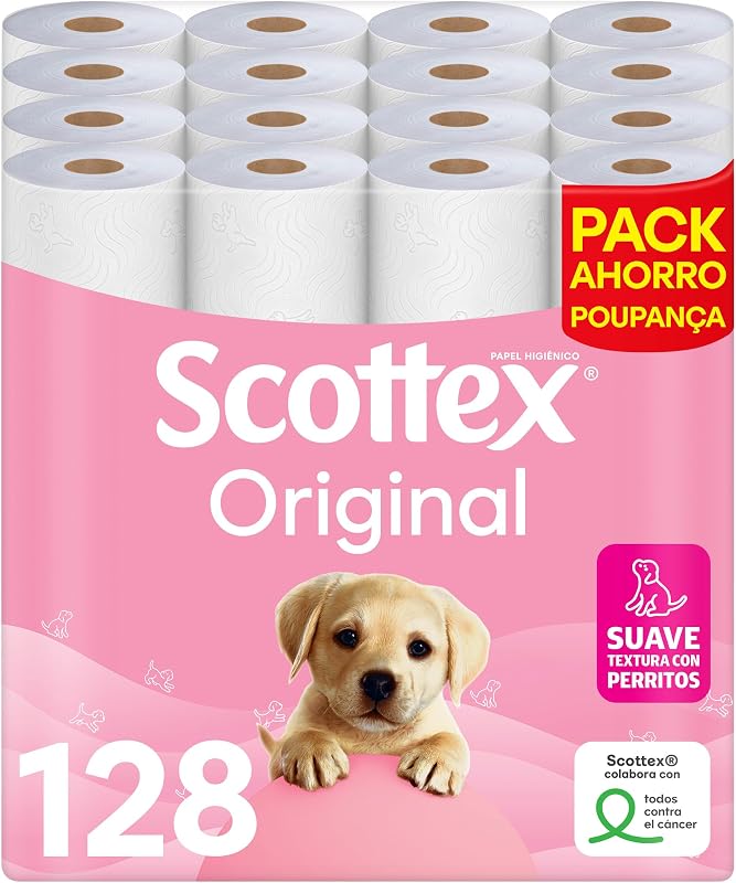 Original Papel higiénico, 128 rollos, 4 packs de 32 rollos dos capas que proporcionan el equilibro adecuado en suavidad y resistencia