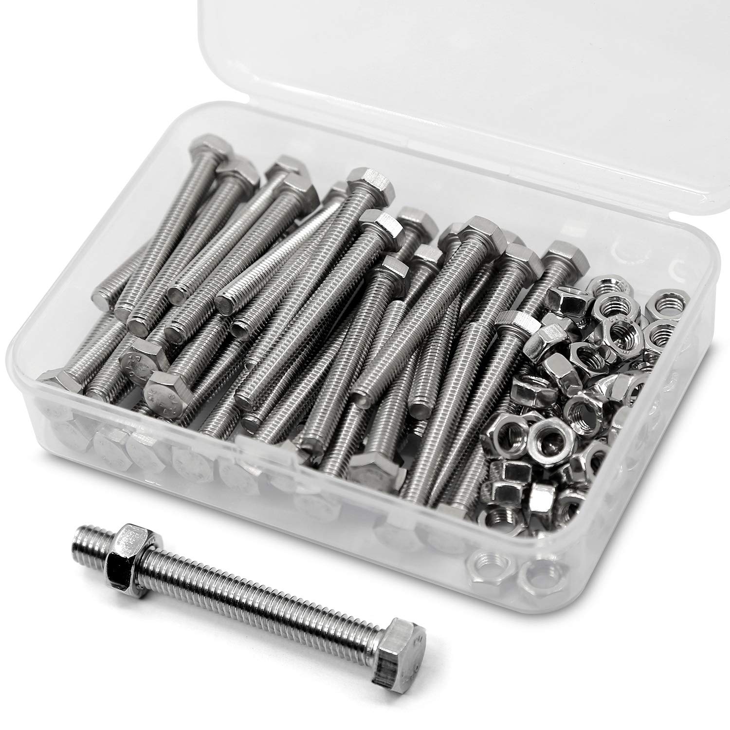 M5-0.8 x 50mm 40PCS Hex Head Screws Bolts and Nuts Set 304 Stainless Steel
