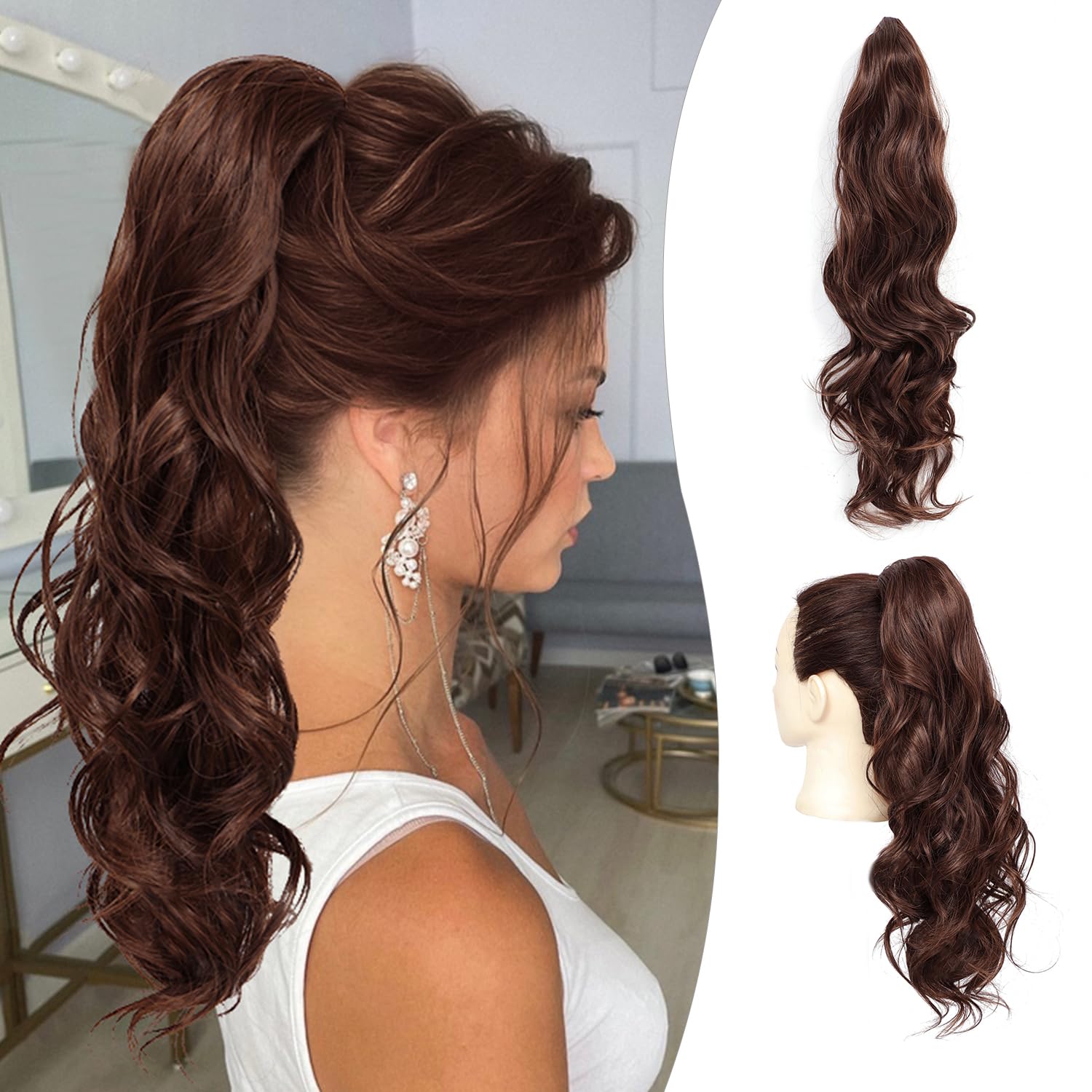 Photo 1 of AQINBEL Claw Clip Ponytail Extension 26 Inches Long Wavy Clip in Ponytail Natural Soft Body Wave Pony tails Hair Extensions Synthetic Hair Pieces for Women (30A#)