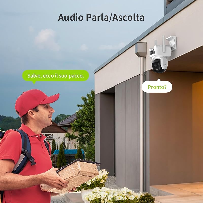 3K+3K (5MP+5MP) Telecamera di Sorveglianza Esterno a Doppio Obiettivo, Wi-Fi 2,4 GHz, Sicurezza a 360°, Tracciamento Auto, Rilevamento di Persone/Veicoli, Visione Notturna a Colori (D320) — foto 6 di 8