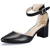 IDIFU Women's IN2 Pedazo Dress Shoes Low Block Heels Comfortable Chunky Closed Toe Ankle Strap Wedding Pumps