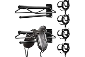 Paterr 6 Pack Saddle Rack Wall Mount with Pad Bar Horse Bridle Rack Metal Bracket Bridle Hooks Detachable Portable Saddle Stand Tack Storage for Western Horse Trailer Stall Supplies Accessories