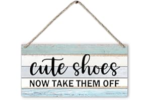 PHAMTE Cute Shoes Now Take Them Off Welcome Printed Wood Plaque Sign Wall Hanging,Rustic Hanging Signs for Home Front Door Porch Decor, Please Take Your Shoes Off Sign 12 x 6 Inches Home Décor Accents(Green)