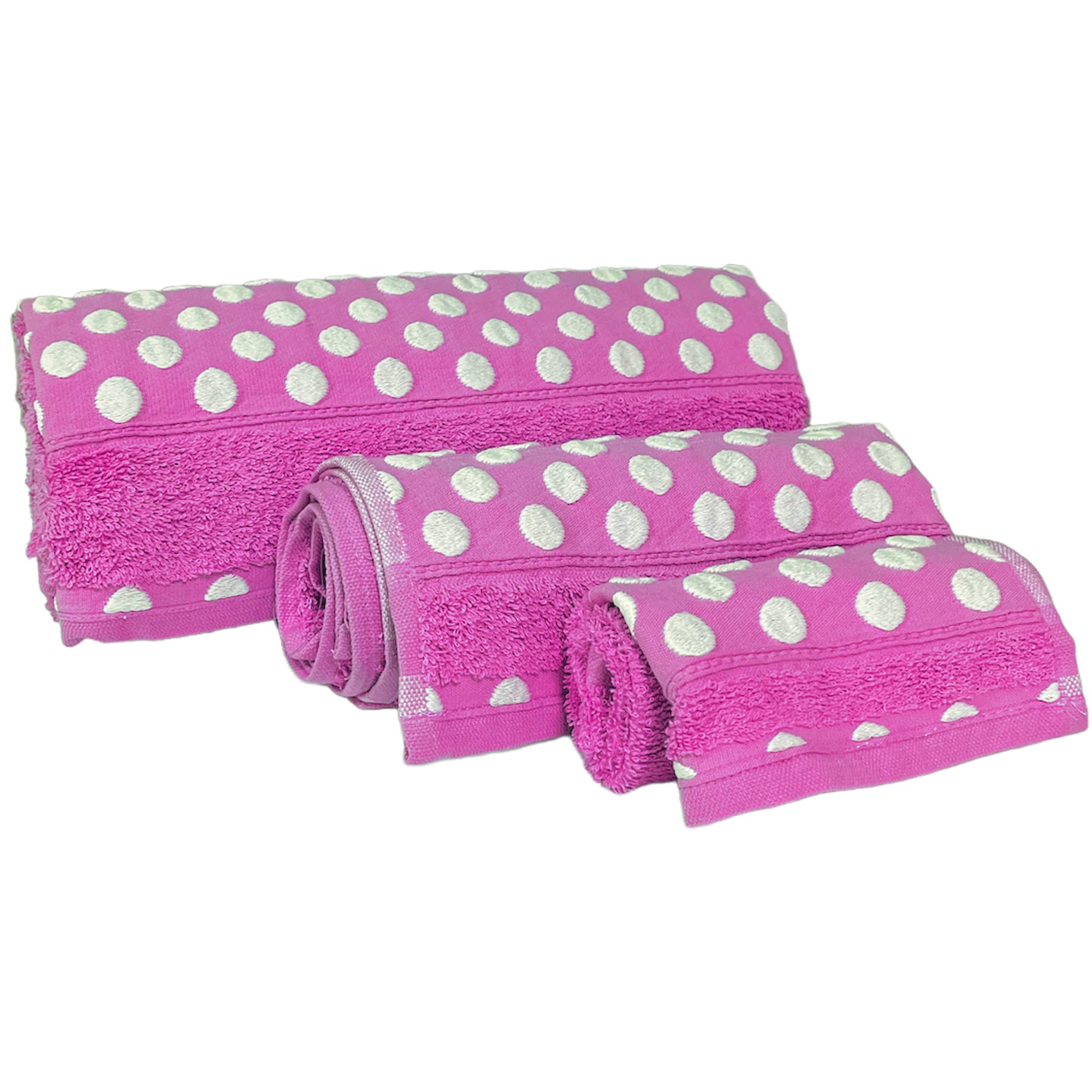 WELL HOME MOBILIARIO & DECORACIÓN Set of 3 Terry Cotton Bath Towels 450 gr/m2, 50 x 30, 100 x 50, 150 x 100 cm, Fuchsia Topaz Collection