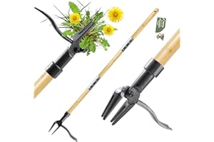 BellaJoyz Weed Puller Tool, Stand Up Heavy Duty Weed Remover Tool with Long Handle & 4-Claw Steel Head, Bamboo Garden Hand Weeding Tool - Easily Remove Weeds Without Bending, Pulling,or Kneeling