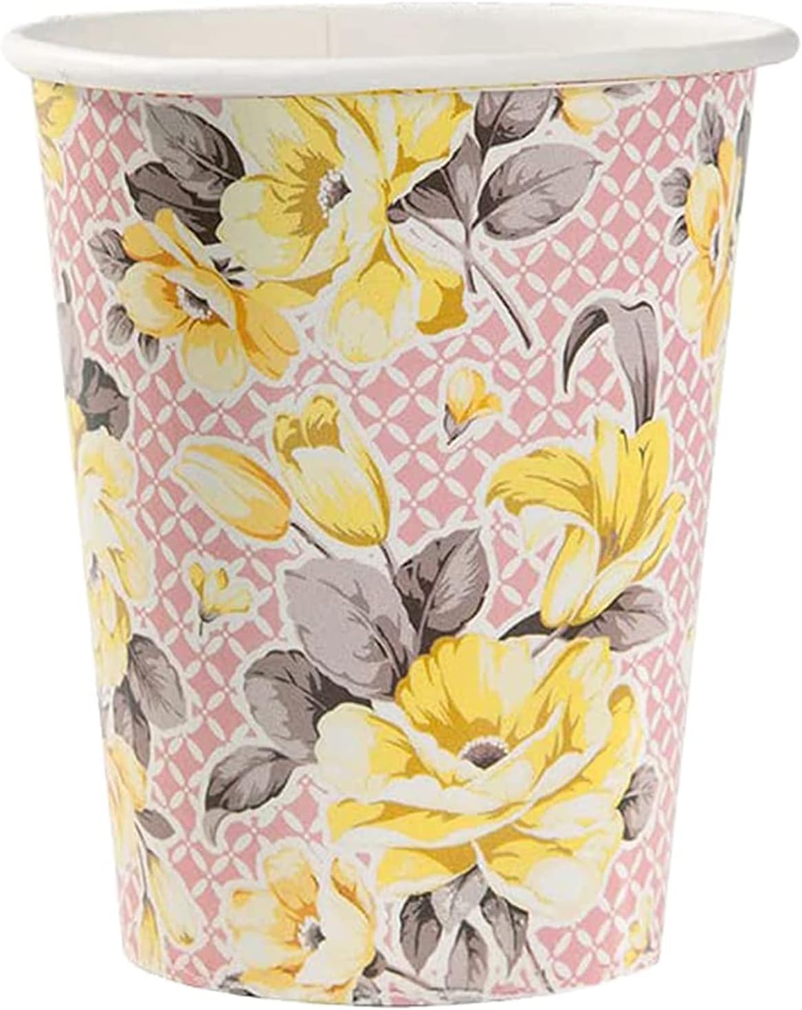 Talking Tables 8 x Pretty Floral Paper Cups – Recyclable Disposable Party Cups Vintage Afternoon Tea Party Table Decorations for Mother's Day Birthdays, Weddings, Baby Showers – Pink & Yellow 225ml