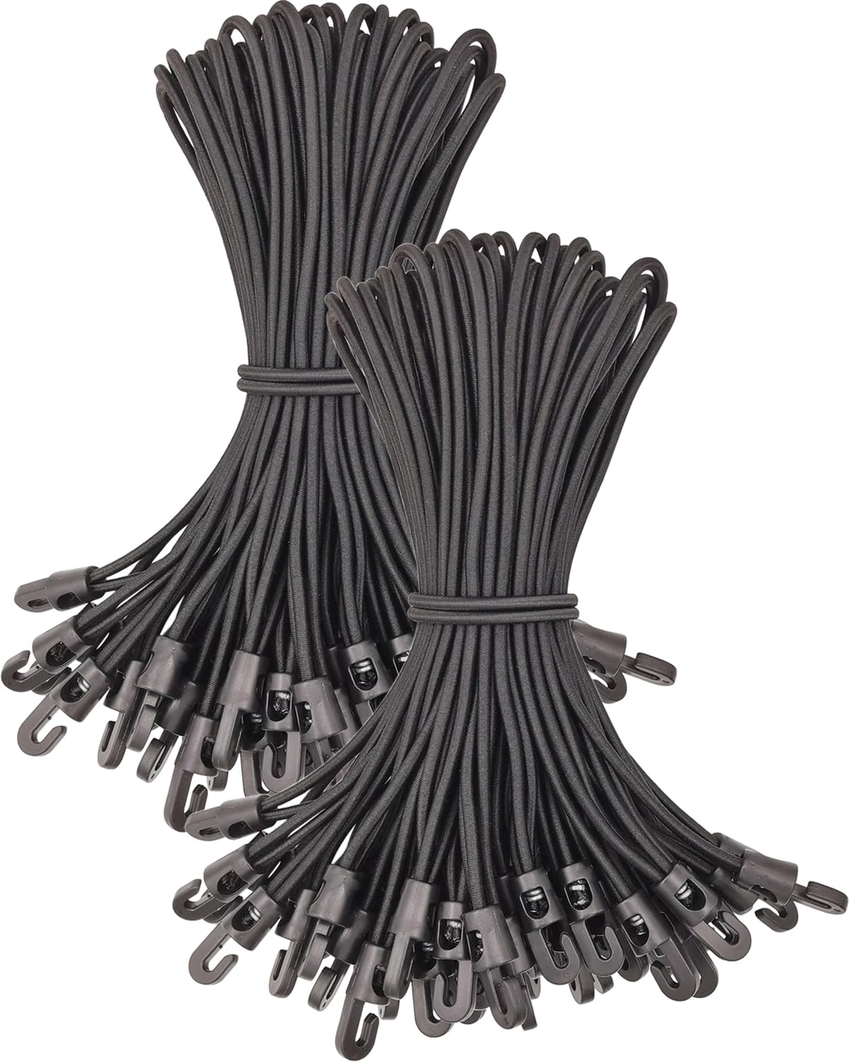 WMZOBH Bungee Cords with Hooks 100 Pcs - 10 Inch Elastic Short Bungee Ropes with Hooks, Small Tarpaulin Hooks (Black)