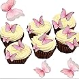 YOcity 48Pcs Edible Butterflies Cake Cupcake Toppers Pink Wafer Paper Butterfly Cake Decorations for Wedding Birthday Party Cupcakes Decorating Pink