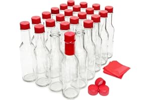 nicebottles Hot Sauce Bottles with Red Caps & Shrink Bands, 5 Oz - Case of 24