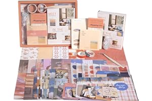 IMOON Scrapbook Photo Album Supplies Kit with Tweezers and Glue Tape – Romantic Stationery Aesthetic Junk Journal Kit, Scrapbooking Paper, Sticker Pack, Notebook, DIY Craft, Gift for Teen Adults (Sunset)