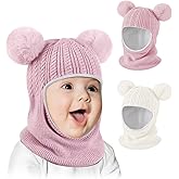 Baby Winter Hat Scarf Set 2 Pack, Toddler Beanie Hats Girl Boy with Neck Warmer, Beanie for Kids Knit Warm for Cold Weather