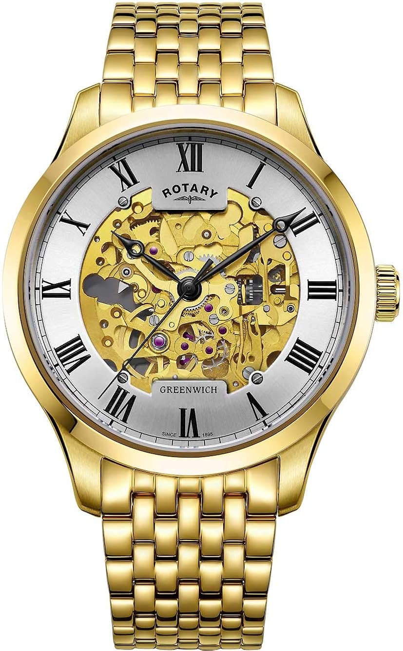 Rotary Mens GB02941/03 Greenwich Automatic Skeleton Dial Bracelet Wristwatch