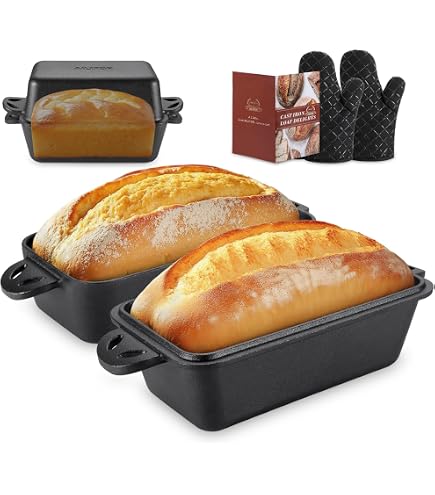 Moule à Pain En Fonte GRMImosa 2 En 1 - 9x5 Pouces, Avec Couvercle - Cuisson Uniforme