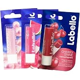Labello Pearly Shine, Labello Watermelon Shine, Labello Cherry Shine Lip Balm Bundle