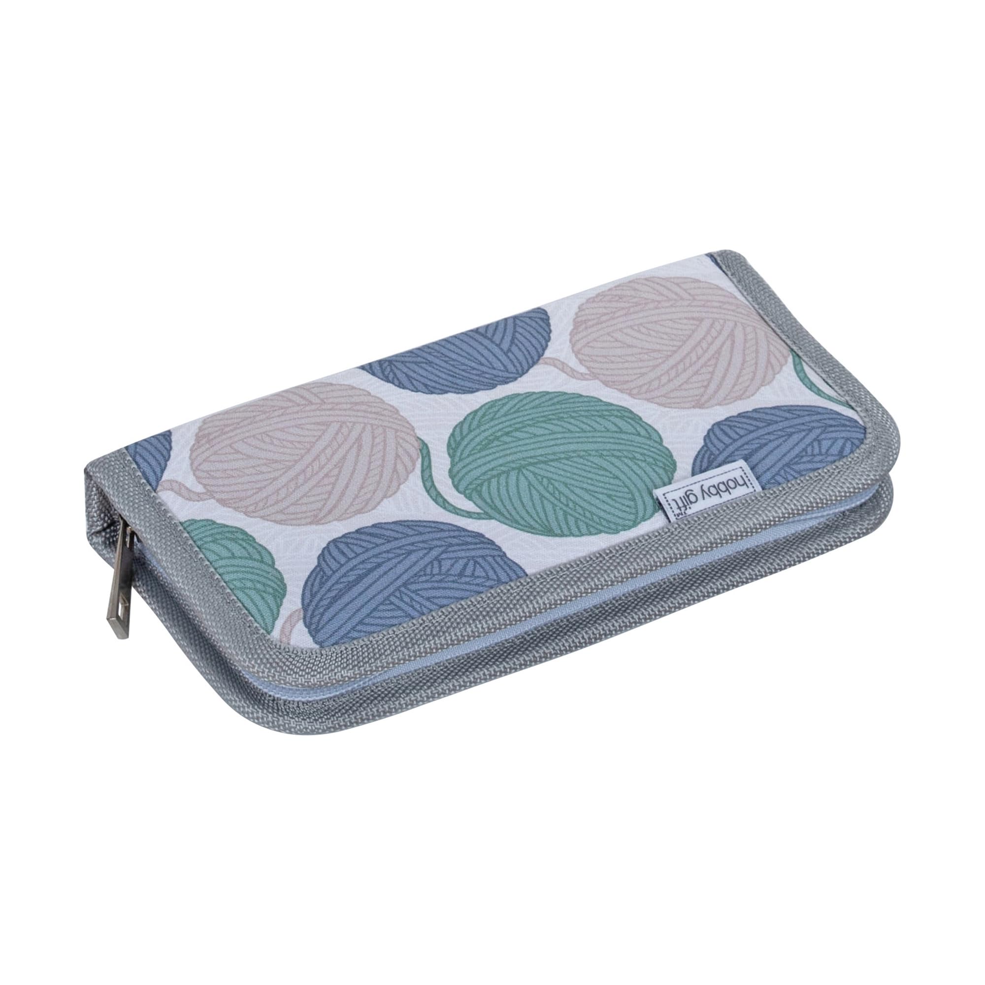 Hobby Gift Crochet Case - Elasticated Crochet Hook Storage - 100% Cotton Hard Zippered Case - 10 x 20 x 3cm - Yarn Balls