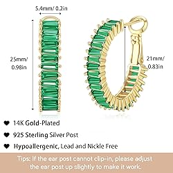 GLOQUAT CZ Gold Green Hoop Earrings 14K Gold Plated
