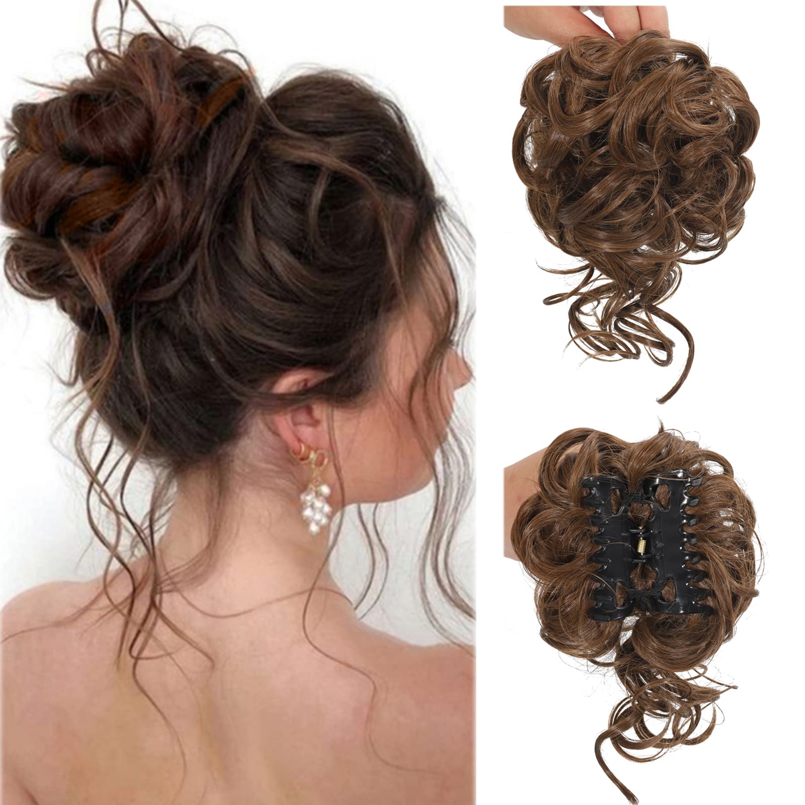 Synthetic Claw Clip Messy Bun All-in-One Updo Hairpiece for Women and Girls