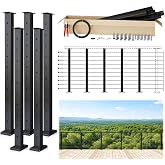Muzata 16-20ft Modular Cable Railing Kit for Deck Surface Mount 36in RW17 | 5 Level Post Kit with Wire Rope &amp; Cable Railing Hardware, No Handrail, Black Cable Railing System, Length Adjustable