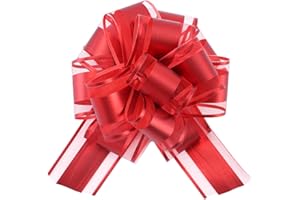 FORBINBO 12 Pieces Gift Wrap Ribbon Pull Bows (6" Wide); Easy and Fast Gift Wrapping Accessory for Christmas Gifts, Bows, Baskets, Wine Bottles Decoration, Gift Wrapping and Decoration Present. (Red)