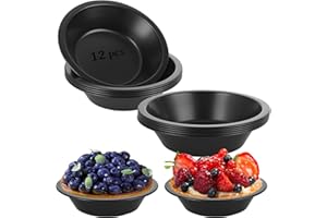 CYEAH 12 Pcs Non-Stick Mini Pie Pans, 5 inch Round Deep Pie Dish for Baking, High Carbon Steel Pot Pie Baking Dishes, Small B