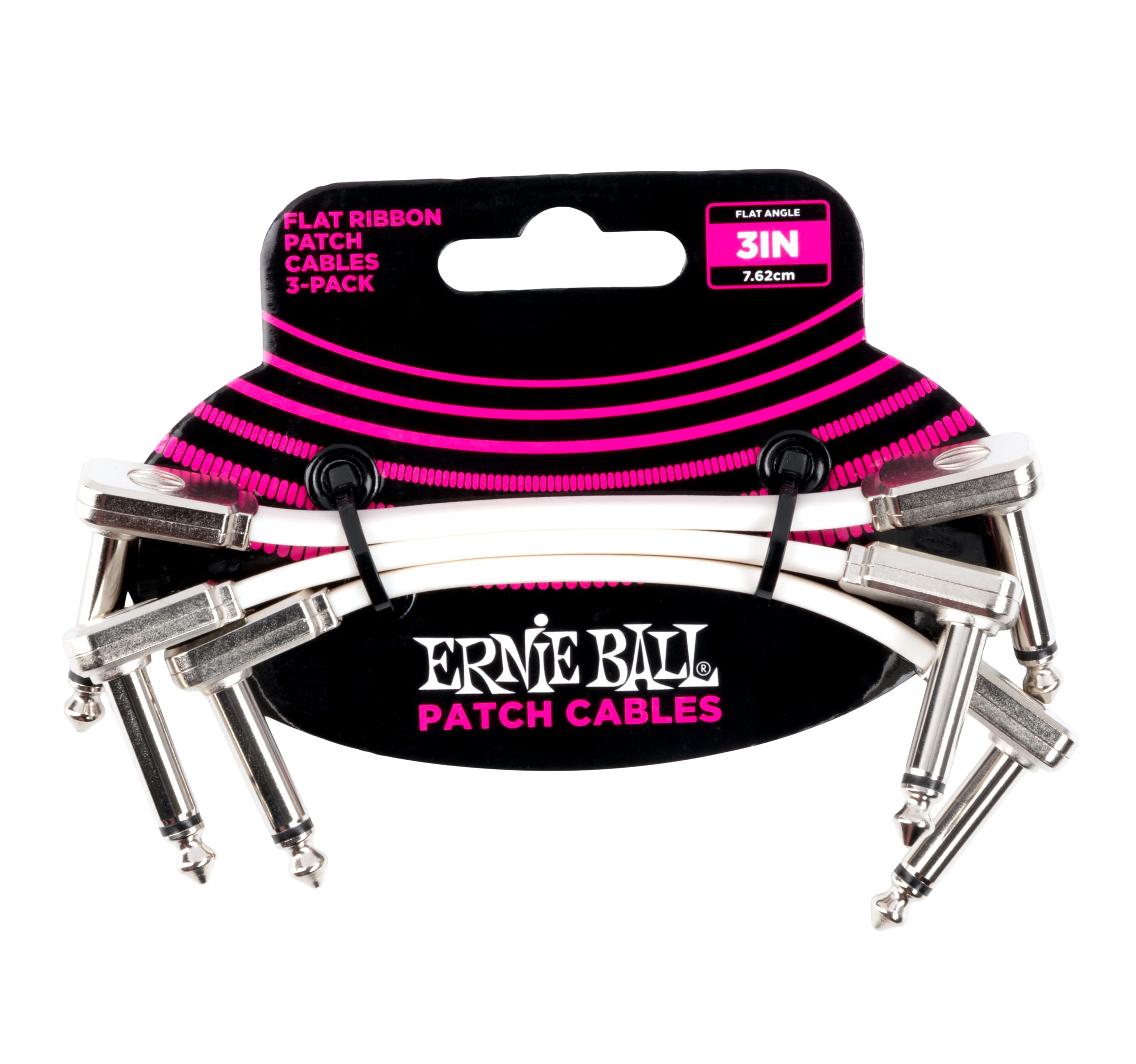 Ernie Ball 3 inch Flat Ribbon Patch Cable 3-Pack - White