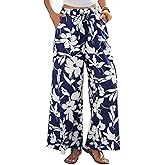 Women's Palazzo Pants Boho Floral High Waisted Pants Flowy Wide Leg Trousers with Pockets Women Casual Lounge