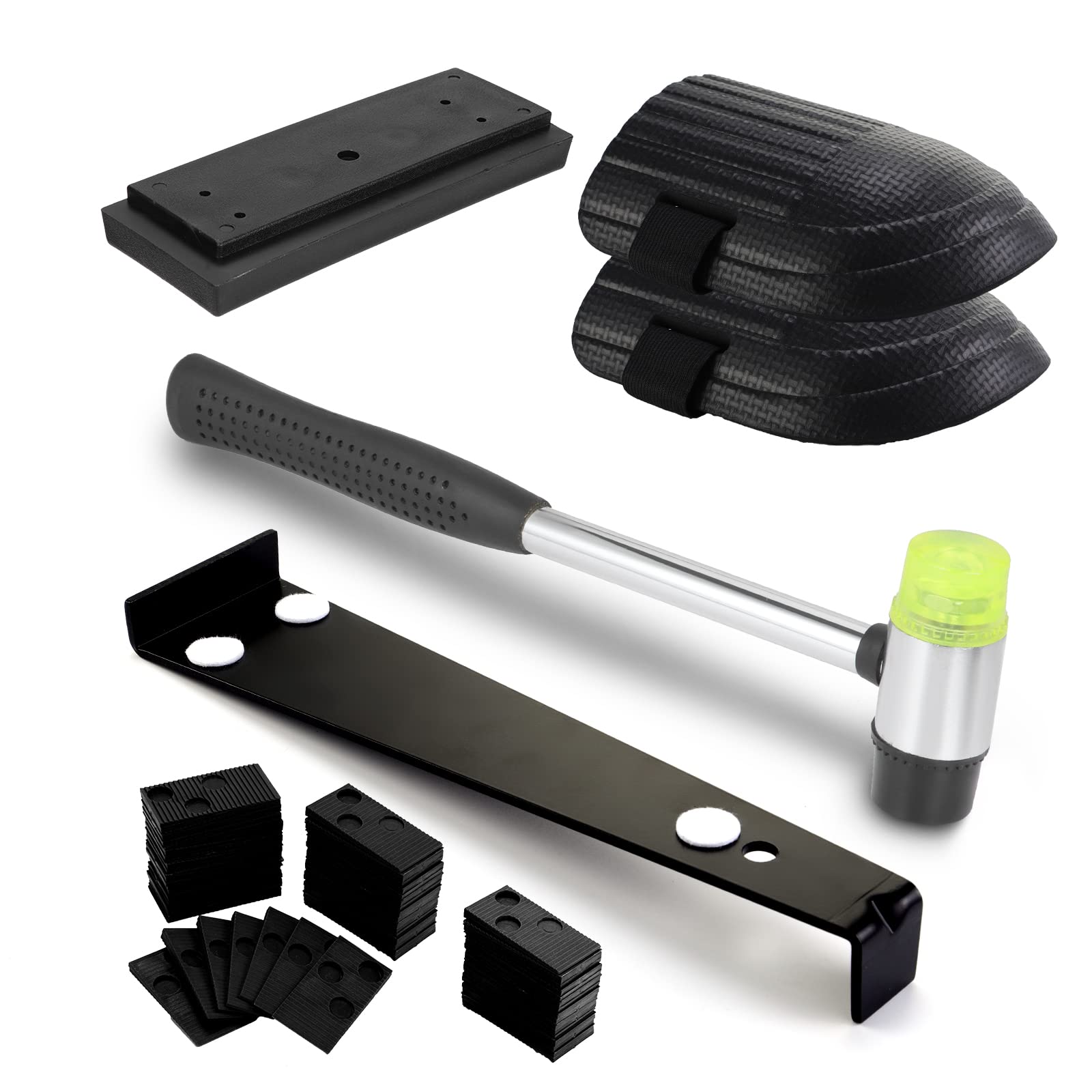 Knpwer 45Pcs Wood Flooring Installation Kit,Laminate Flooring Fitting Tools,Flooring Kit with 40 Spacers, Heavy Duty Pull Bar, Solid Tapping Block, Double-Faced Mallet, Foam Kneepads