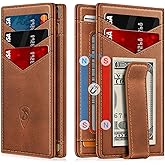 ZALVEX Wallet for Men Slim Leather Wallets for 12-15 Cards, Minimalist Thin RFID Blocking Card Holder with Money Clip & ID Window, Small Bifold Front Pocket Wallet, Gifts for Men