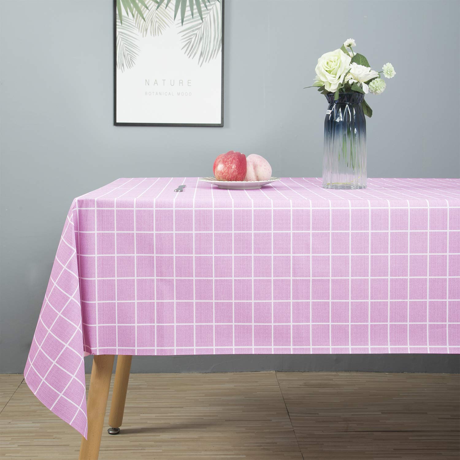 RENMEI Pink Table Cloths Waterproof Vinyl PVC Wipeable Tablecloth Party for Garden Kitchen