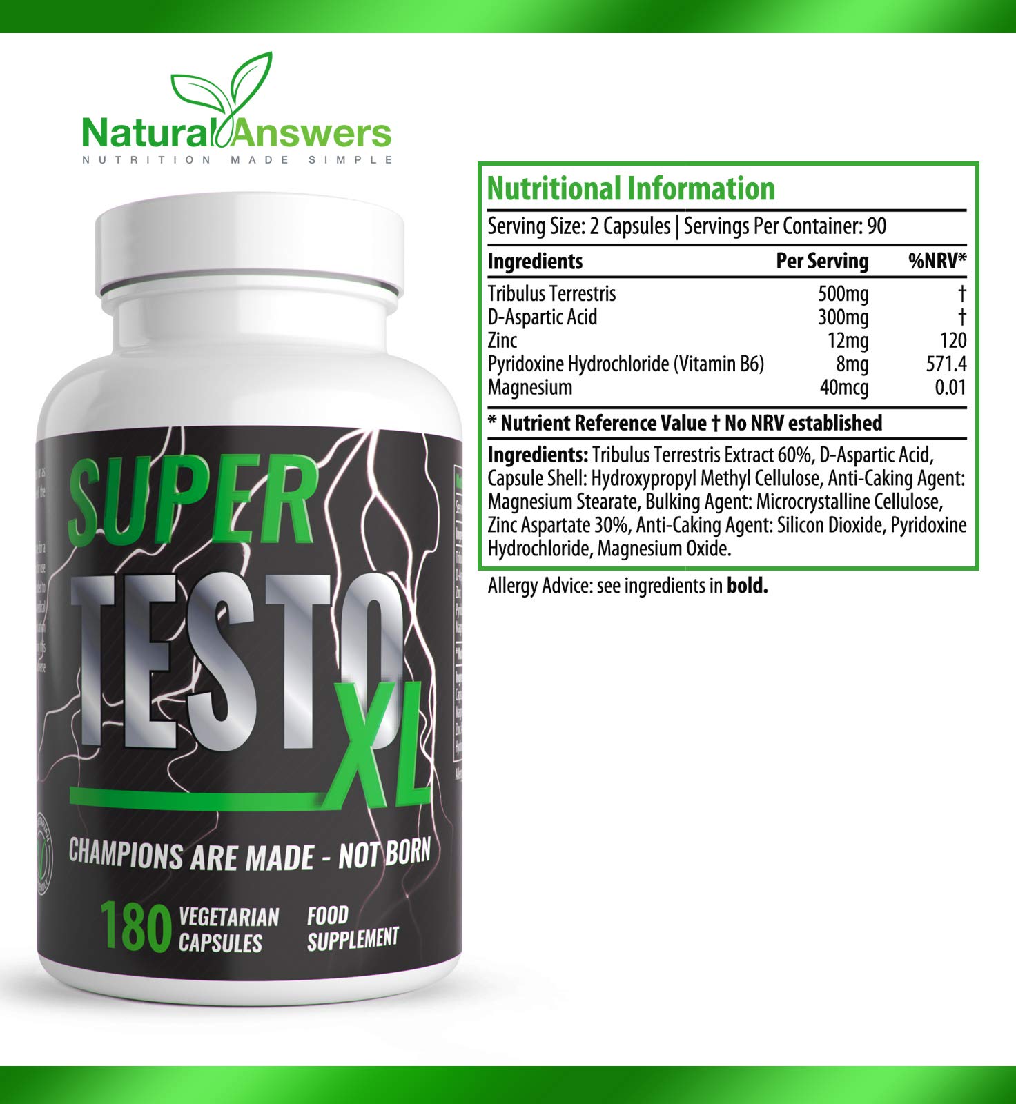 Super Testo XL for Men 180 Capsules Testosterone Support Supplement