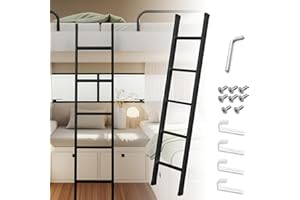 LAKEXUS 66inch RV Bunk Bed Ladder, 66" Heavy Duty Travel Trailer Bed Ladders, Metal Camper Bunk Bed Ladder with 4 Hook and Foot Caps, 330 LBS Loading Twin Bed Step Ladder Portable Stairs Steps, Black