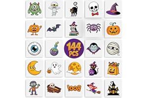 VKTEN 144PCS Halloween Temporary Tattoos for Kids – 24 Unique Child-Friendly Designs, Perforated Sheets – Trick or Treat Party Favors, Classroom Handouts, Exchange Gifts