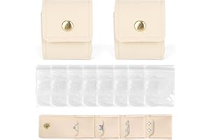 2pcs Mini Travel Jewelry Roll Bags, Foldable Organizer Case with Snap Button & 8 PVC Jewelry Storage Holder Pouches for Earri