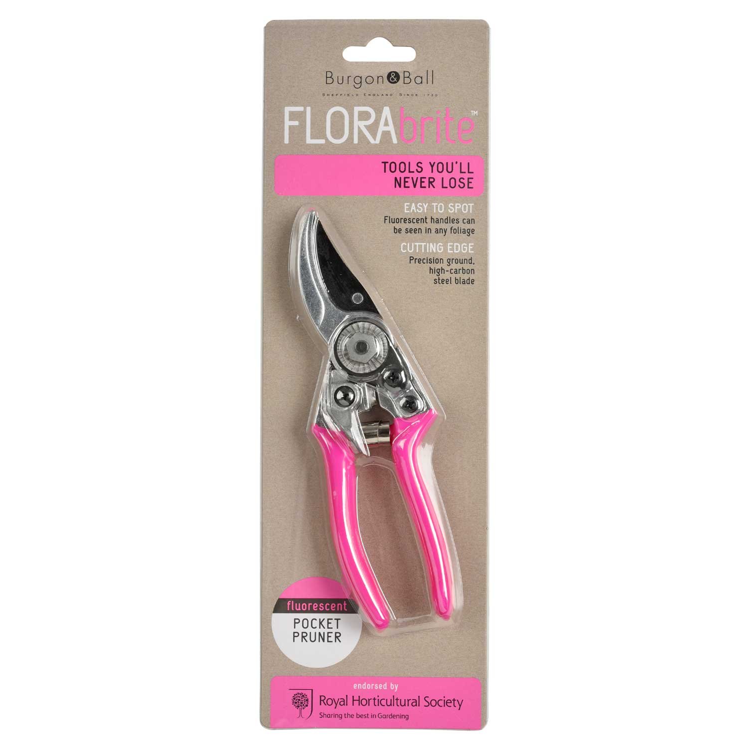 Burgon & Ball FloraBrite Pocket Pruner, 17 cm Length, Pink
