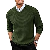 Runcati Mens V Neck Sweater Casual Waffle Knitted Pullover Slim Fit Fall Winter Basic Warm Sweaters
