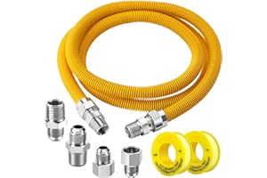 Puxyblue [2025 NEW] 72" Flexible Gas Line Kit for Dryer Stove Range Flexible Stainless Steel Gas Dryer Kit - 5/8" OD(1/2" ID) Dryer Gas Line with Connector 3/4" FIP & 1/2" MIP & 3/4" MIP Fitting