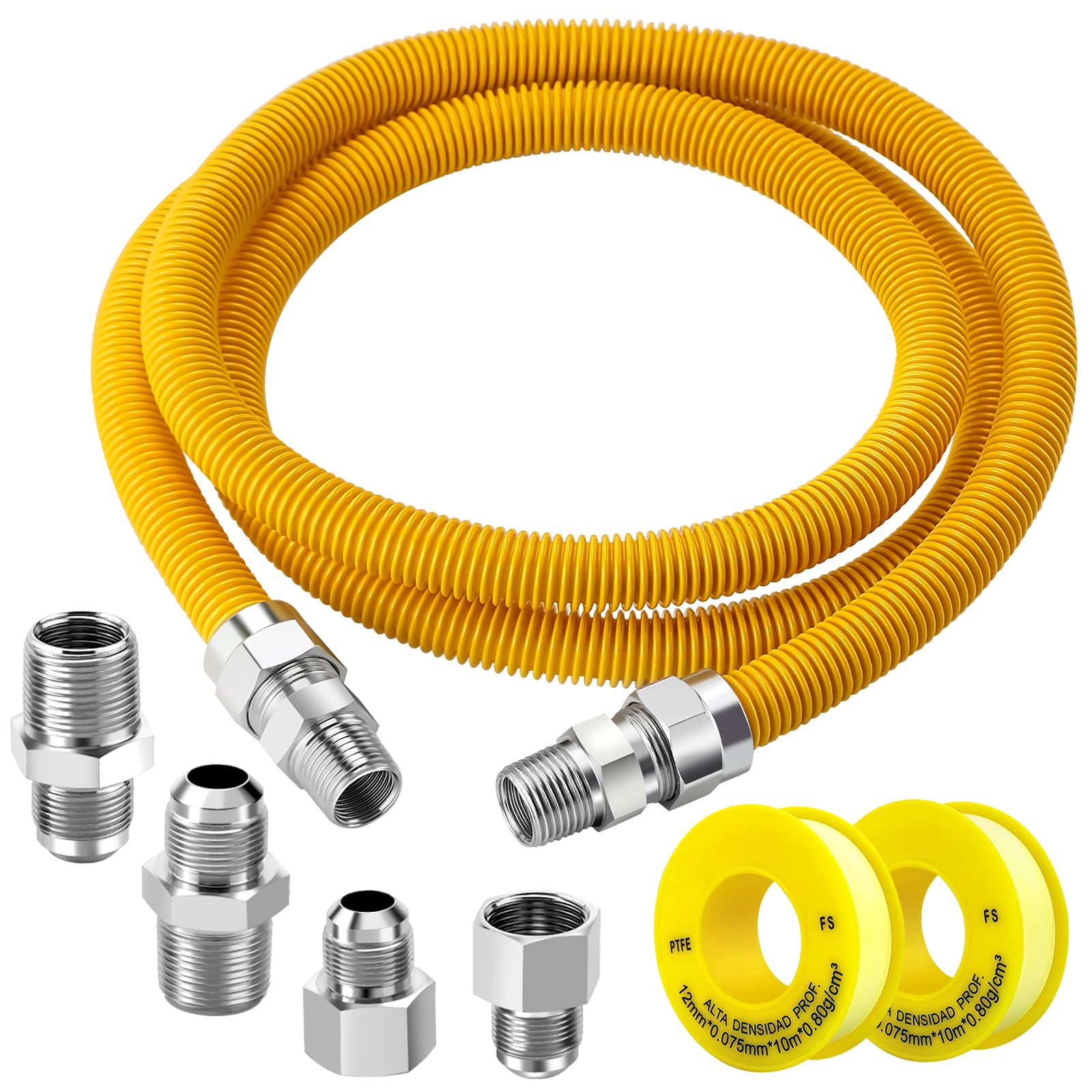 Photo 1 of Puxyblue [2025 NEW] 72" Flexible Gas Line Kit for Dryer Stove Range Flexible Stainless Steel Gas Dryer Kit - 3/4" OD(5/8" ID) Dryer Gas Line with Connector 3/4" FIP & 1/2" MIP & 3/4" MIP Fitting