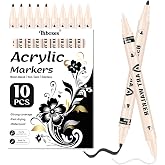 Thboxes 10 Pack Black &amp; White Acrylic Paint Markers, Dual Tip | 1mm Fine Tip + 1&ndash;5mm Brush Tip, Water-Based Acrylic Ink, Quick-Dry,for Wood, Glass, Rock, Plastic, Canvas, Fabric