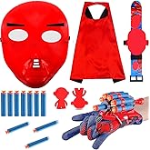 Fojouz Spider Web Shooter & Wrist Launcher Toy Set, Cartoon Web String Cosplay Costume Set for Kids, Includes Spider Web Shooters Hero Masks Capes Target for Christmas Birthday Role-Playing Gifts