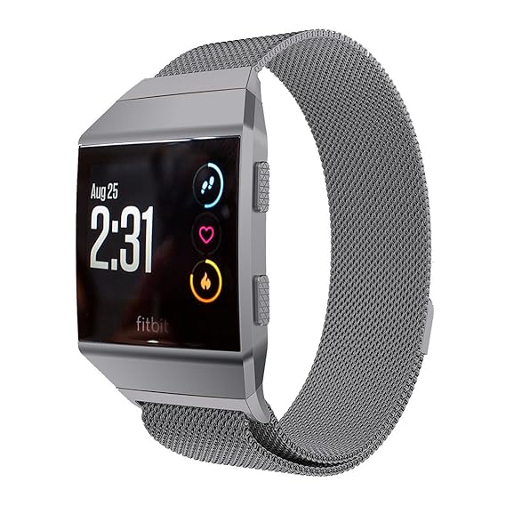 ANCOOL Fitbit Ionic Milanese Bands Magnetic Closure Stainless Steel Replacement Bracelet Milanese Loop for Fitbit Ionic - Large Gray