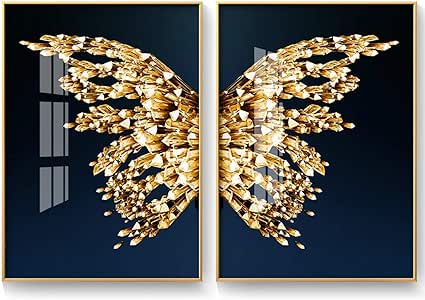 Cartel de imagen bronceado de mariposa dorada nórdica, lienzo de estilo