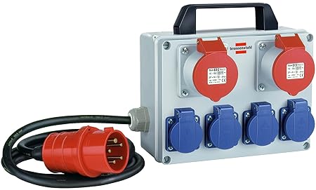 Kompakter Kleinstromverteiler BKV 2/4 T IP44 / Baustromverteiler mit Tragegriff (ca. 2m Kabel, für ständigen Einsatz im Außen