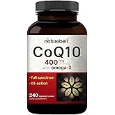 NatureBell CoQ10 400mg with Omega-3-240 Capsules - Antioxidant Supplement for Heart & Energy Health Support - Supports Cellular Energy* - Extra Strength Coenzyme Q10