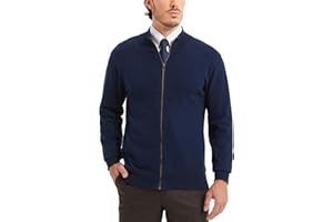 Kallspin Mens Full Zip up Cotton Cardigan Sweater Long Sleeve Stand Collar Regular Fit Knitted