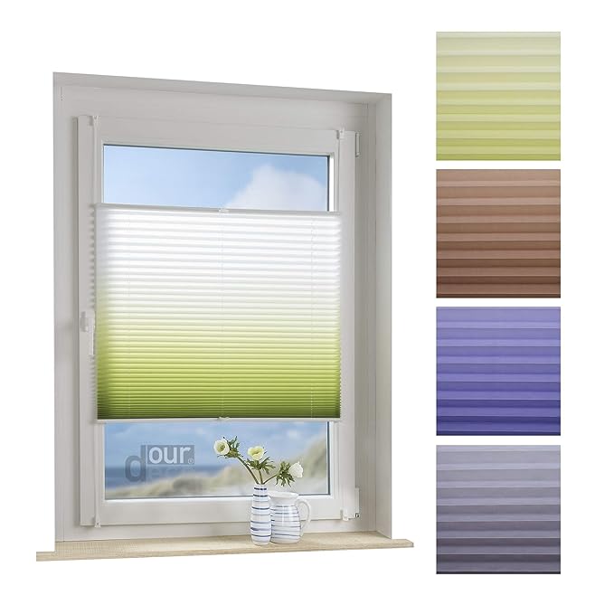 ourdeco® Plissee mit Farbverlauf / 75 x 130 cm weiß-grün/lichtdurchlässig, Blickdicht/Farben: Blau, Braun, Grün, Grau/Klemmen